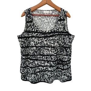 Chico's Women's Sleeveless Black & White Animal Print Layered Tank Top Size 3 XL